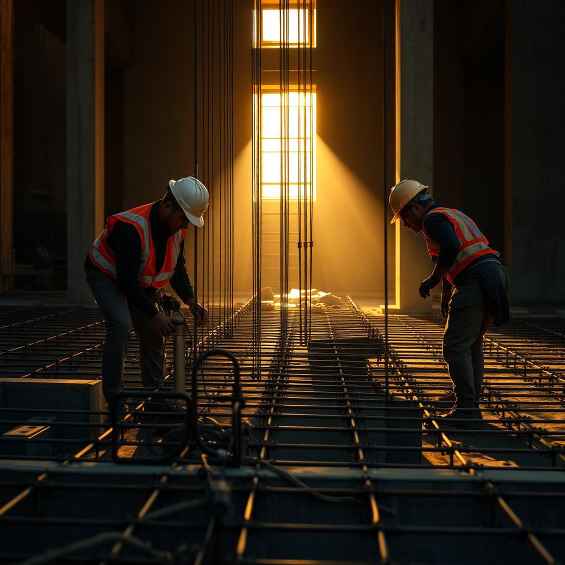 Workers placing rebar